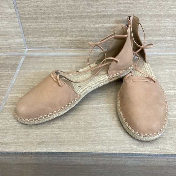 EILEEN FISHER UEC Sz 9 Leather Lace Up D'Orsay Espadrille Latte Flat Sandal Nude - Picture 4 of 15